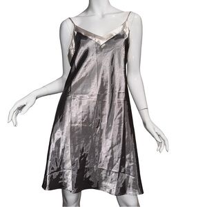 💙💖Alexander Del Rossa Silver Satin Slip Mini Dress Lingerie‎